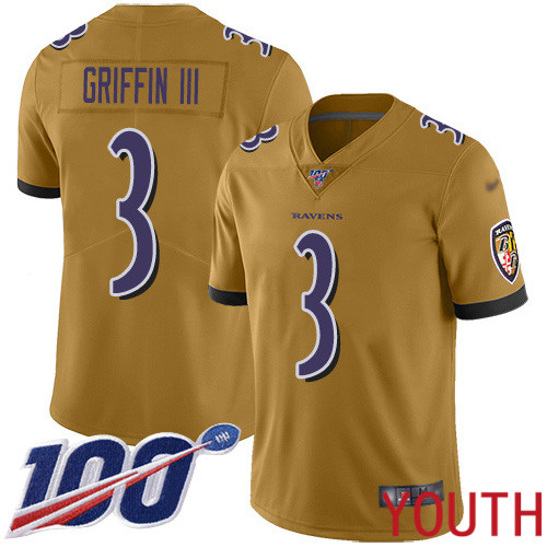 Baltimore Ravens Limited Gold Youth Robert Griffin III Jersey NFL Football 3 100th Season Inverted Legend
